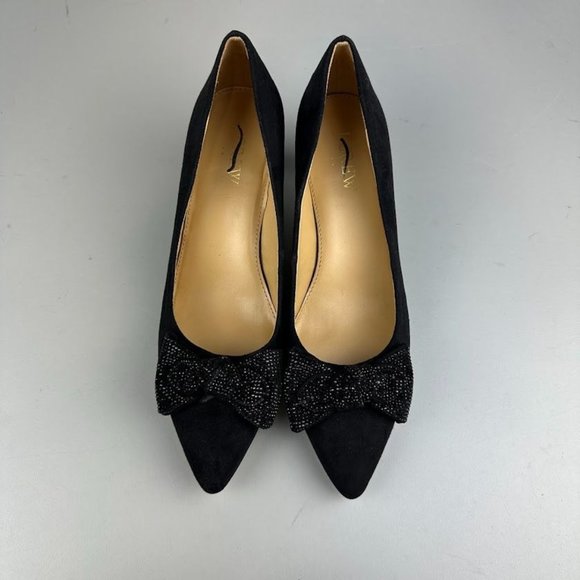 J. Crew Factory Crystal Bow Kitten Heels in Black - Picture 2 of 6
